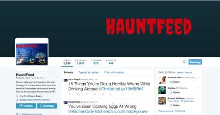 Hauntfeed is an example of Halloween industry social media.